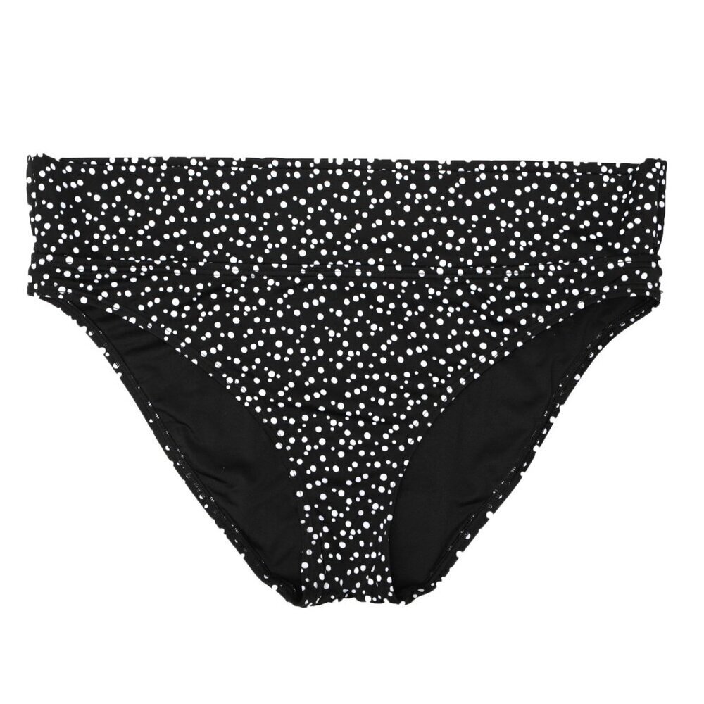 Polka Dot Bikini Bottoms Fold Over Waist Stretch Black White Plus Size Beach